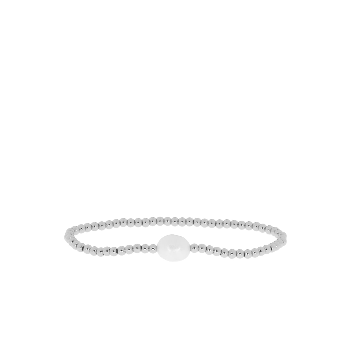 Beaded Stretch Bracelet w/Pearl - Silver
