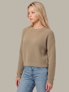 Daphne: Cropped Cotton Pullover - Mushroom Heather