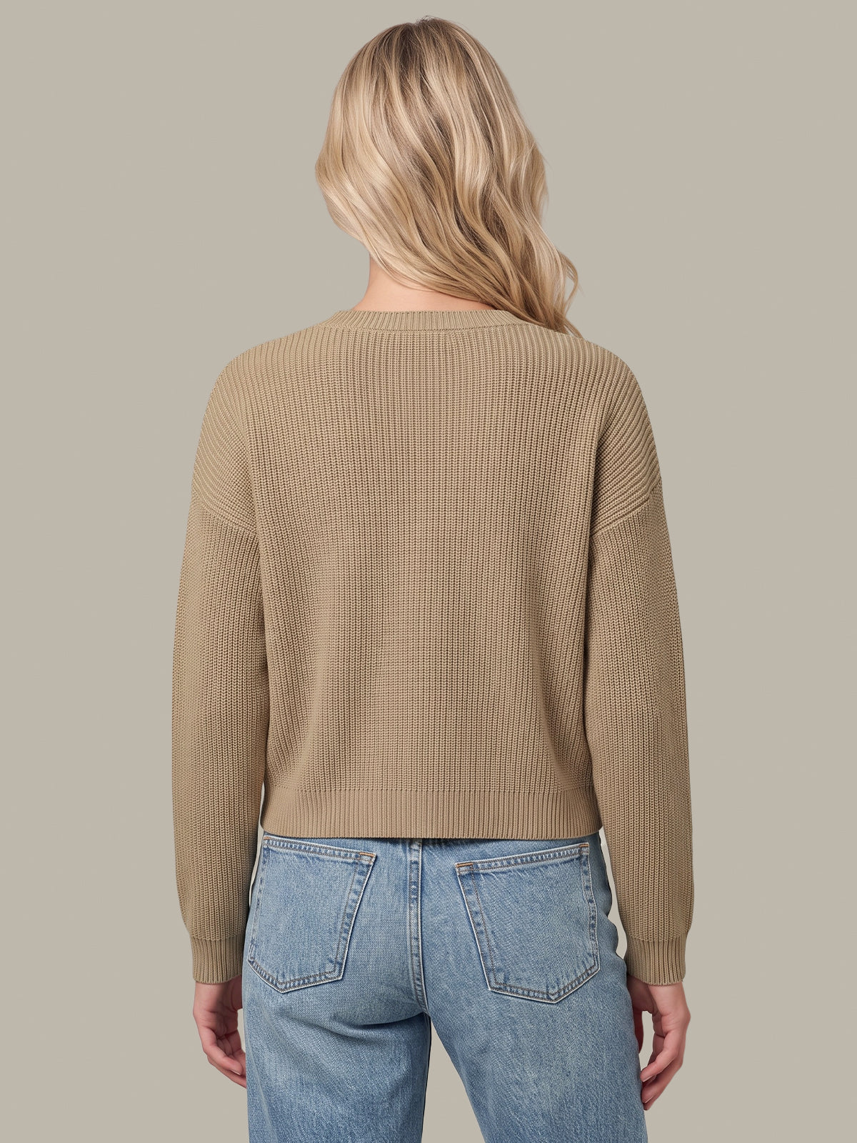 Daphne: Cropped Cotton Pullover - Mushroom Heather