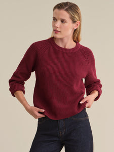 Jane: Crewneck Shaker Stitch Cotton Sweater - Dark Cherry