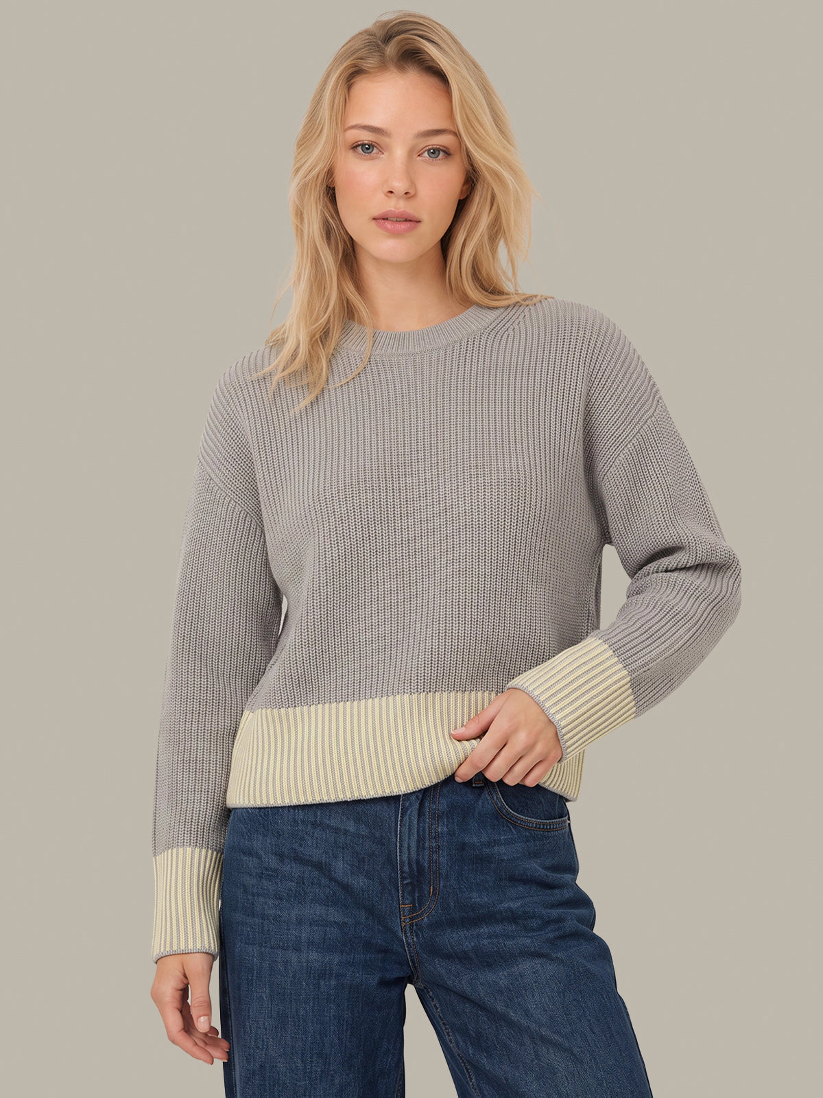 Sienna Stripe Rib Pullover - Grey Pearl Combo