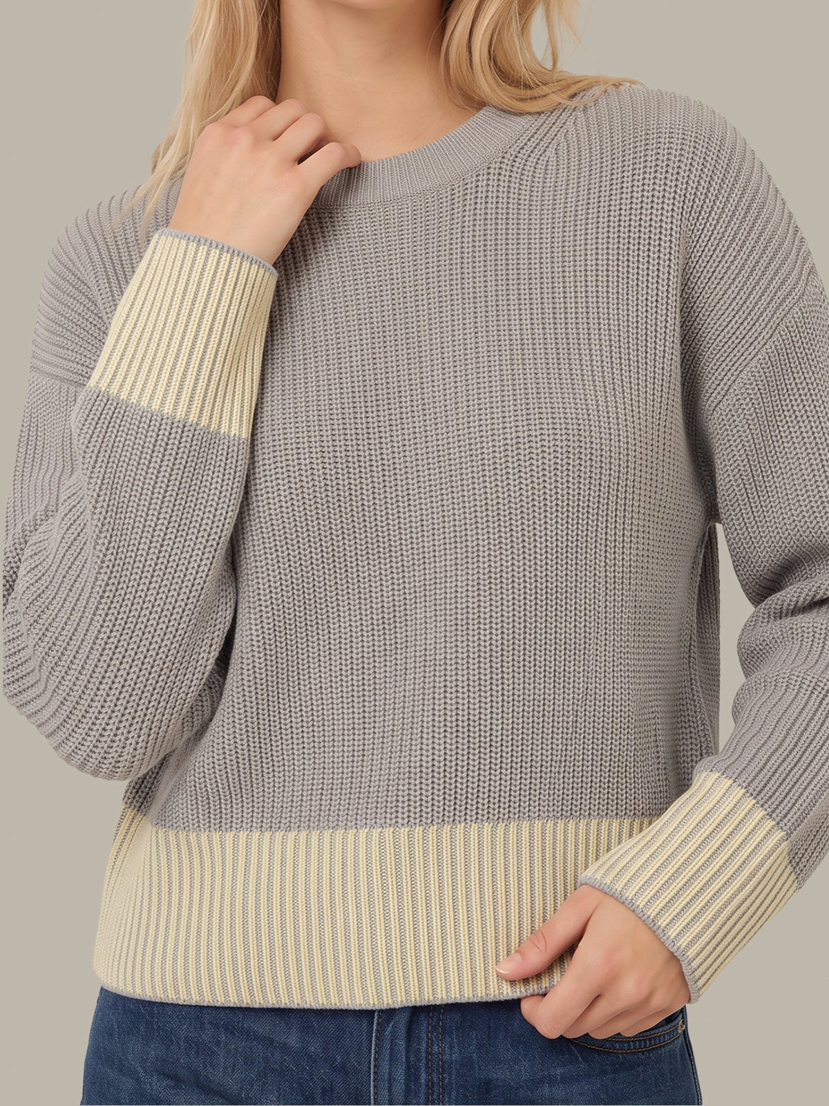 Sienna Stripe Rib Pullover - Grey Pearl Combo