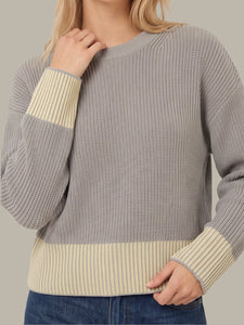 Sienna Stripe Rib Pullover - Grey Pearl Combo