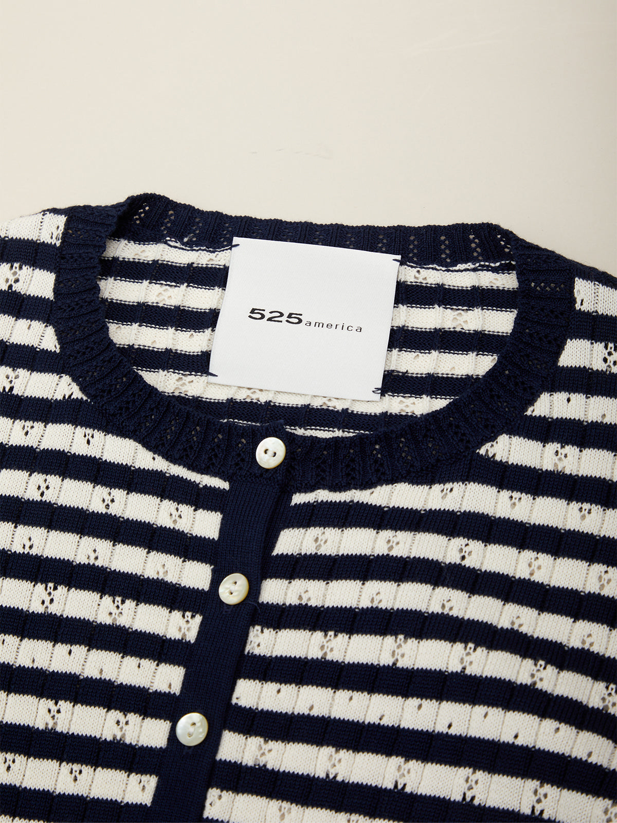 Beckett Striped Pointelle Blouson Sleeve High Rib Cardigan - Dark Blue Combo
