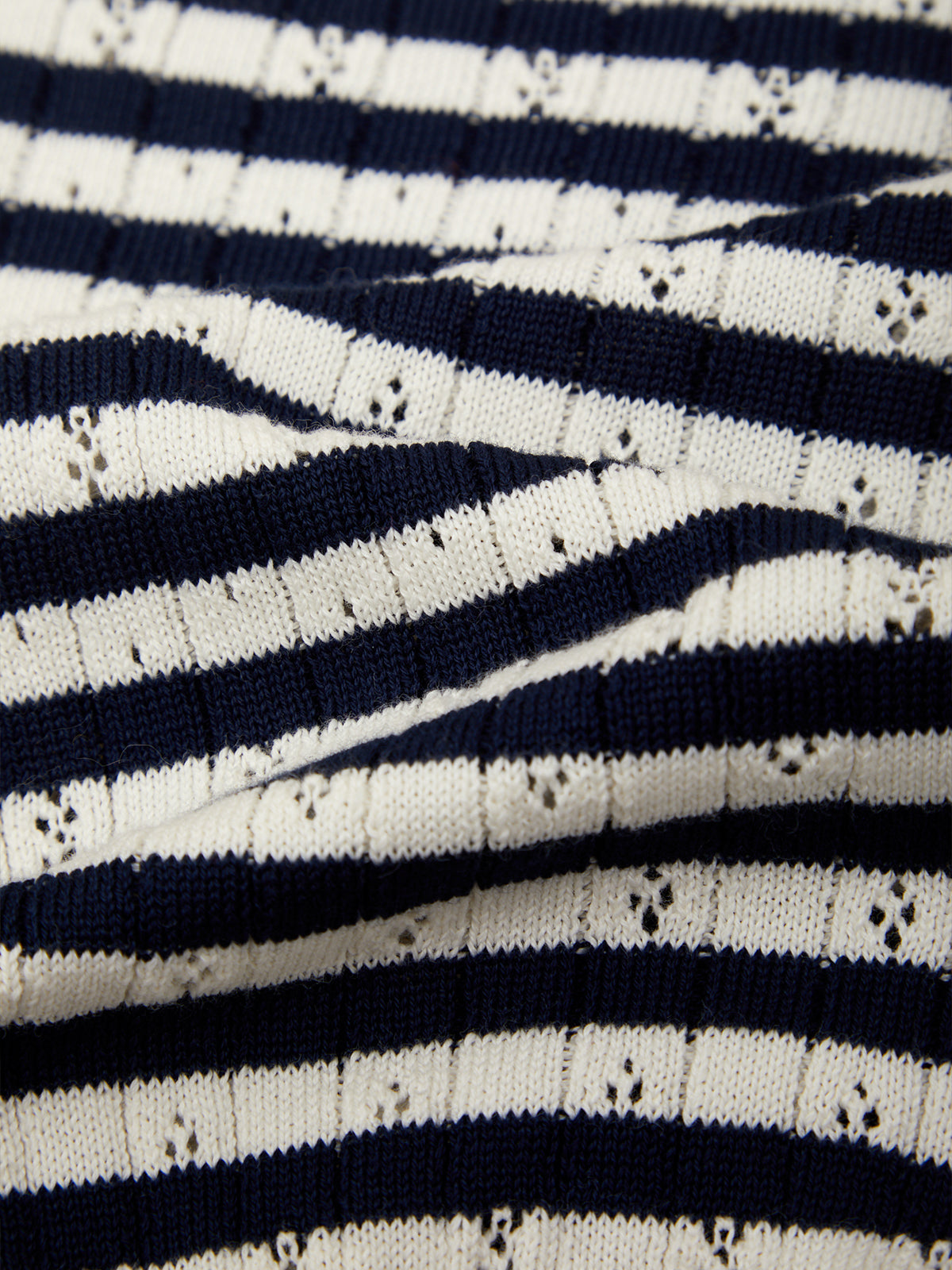 Beckett Striped Pointelle Blouson Sleeve High Rib Cardigan - Dark Blue Combo