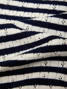 Beckett Striped Pointelle Blouson Sleeve High Rib Cardigan - Dark Blue Combo