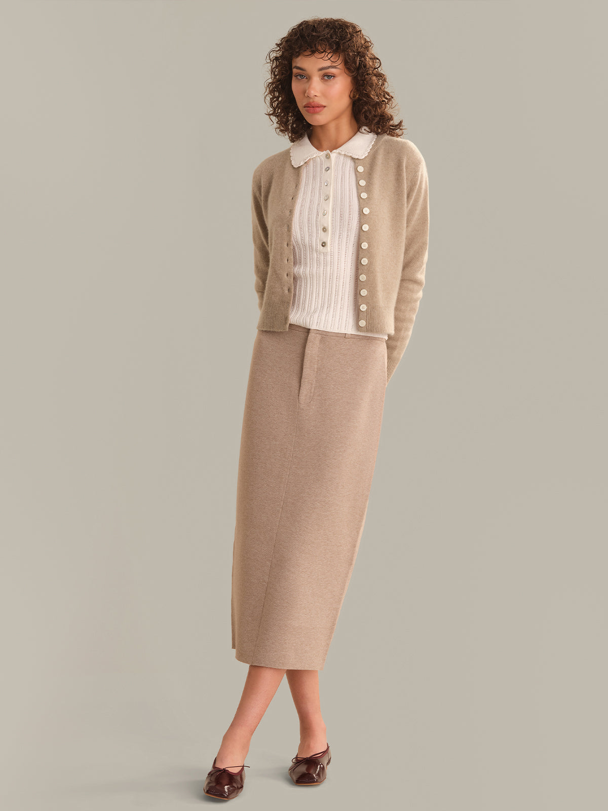 Classic Cashmere Cardigan - Camel Heather