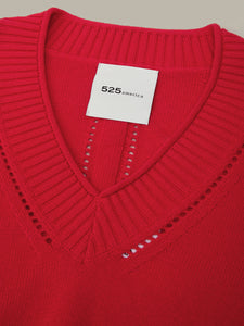 Virginia Vneck Pullover With Pointelle Details - True Red