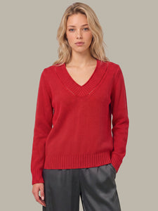 Virginia Vneck Pullover With Pointelle Details - True Red