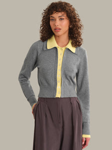 Priscilla Double Layer Polo Cardigan - Heather Grey Combo