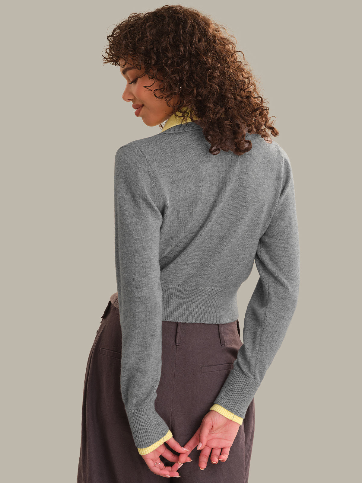 Priscilla Double Layer Polo Cardigan - Heather Grey Combo