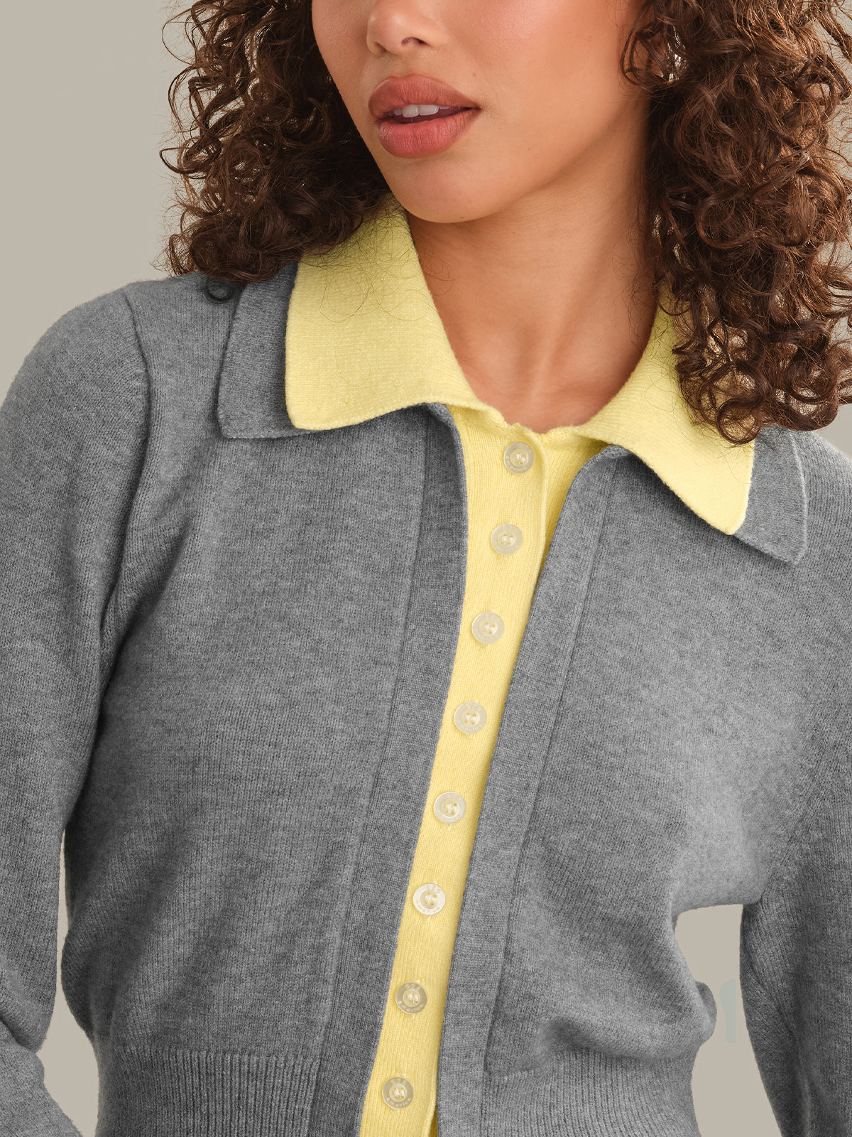 Priscilla Double Layer Polo Cardigan - Heather Grey Combo
