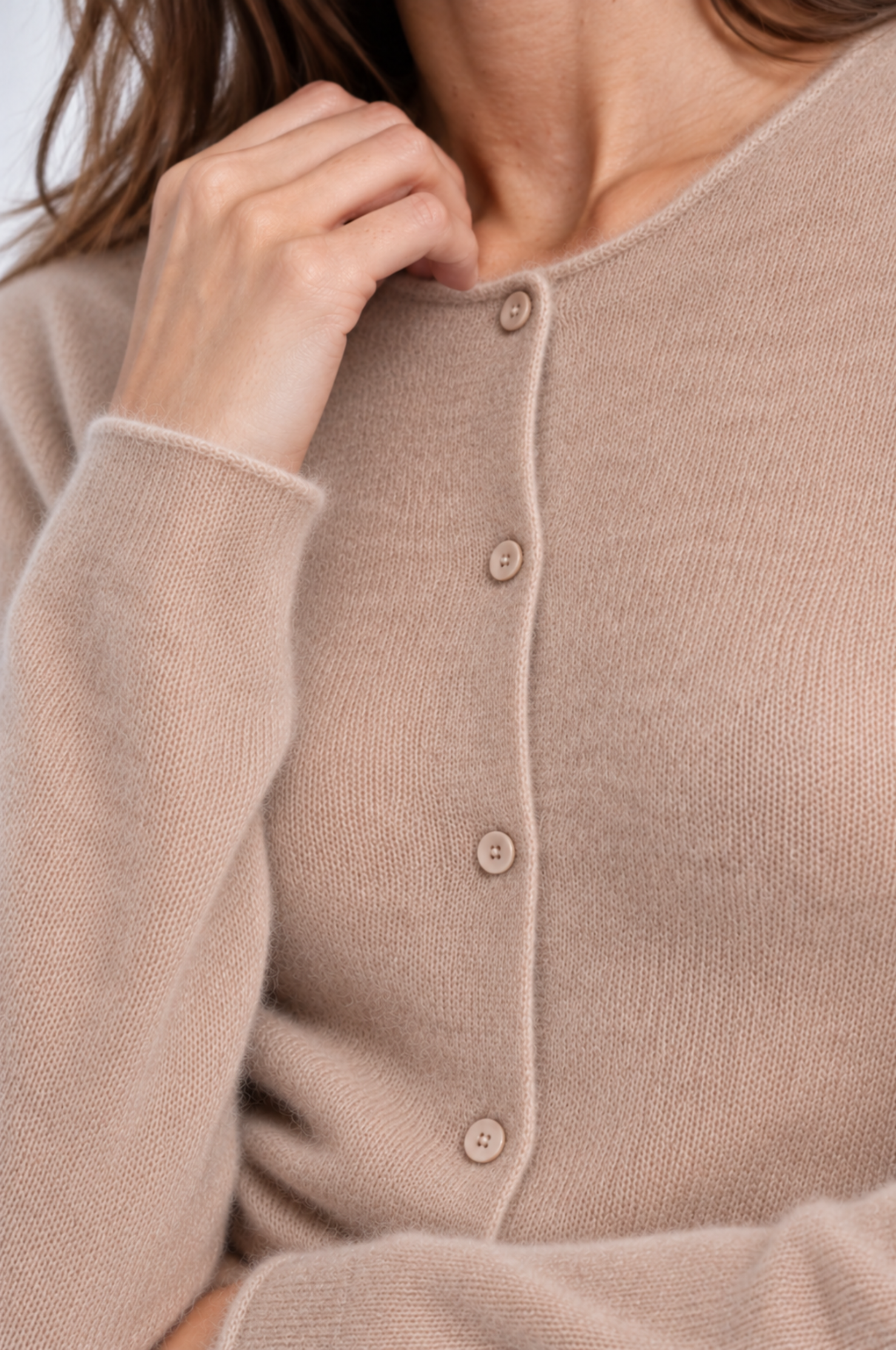 Sheer Luxury Cashmere Cardigan with Rolled Trims - Brown Sugar