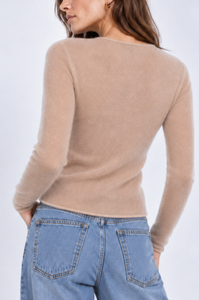 Sheer Luxury Cashmere Cardigan with Rolled Trims - Brown Sugar