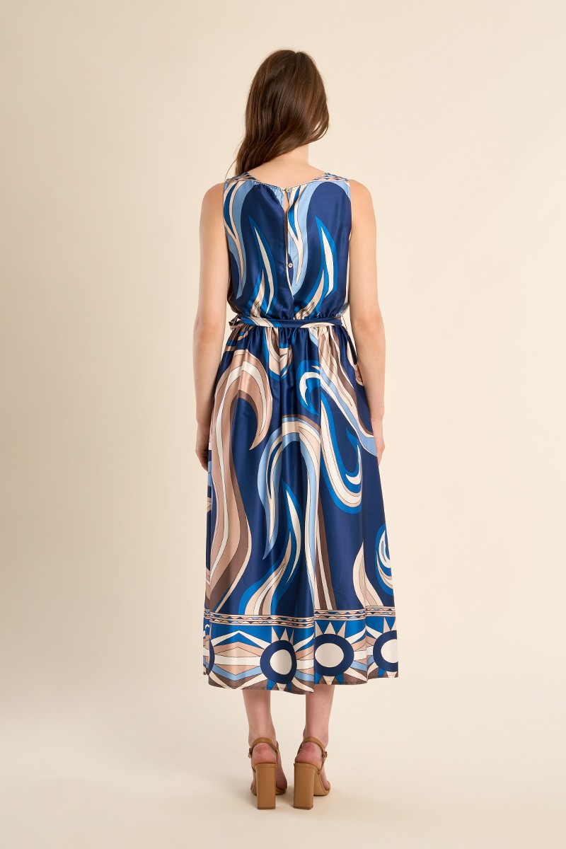 Long Printed Dress - Navy