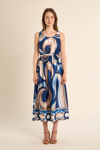 Long Printed Dress - Navy