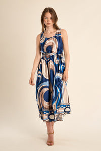 Long Printed Dress - Navy