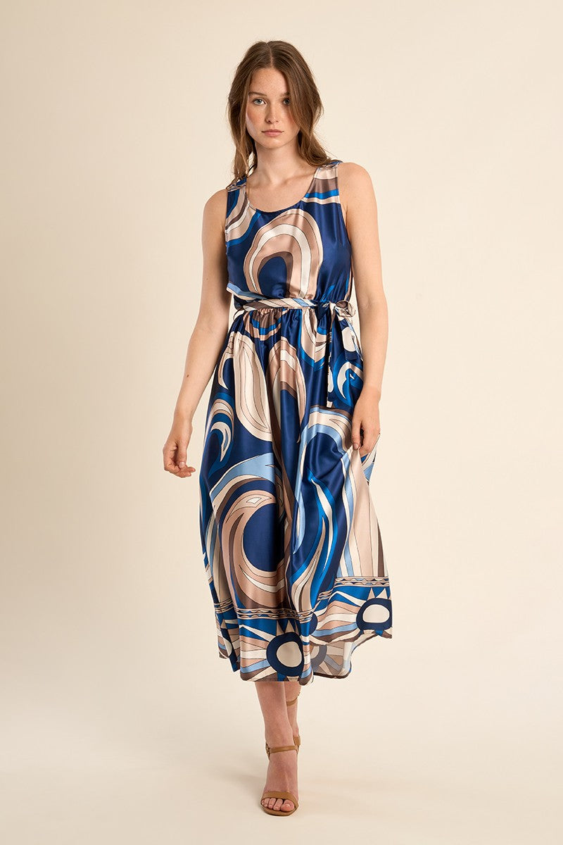 Long Printed Dress - Navy