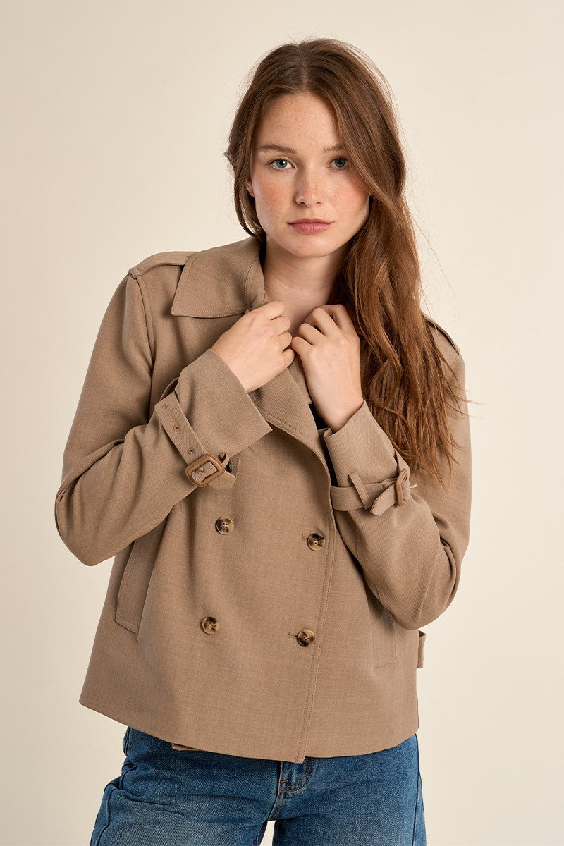 Short Trench Coat Jacket - Khaki