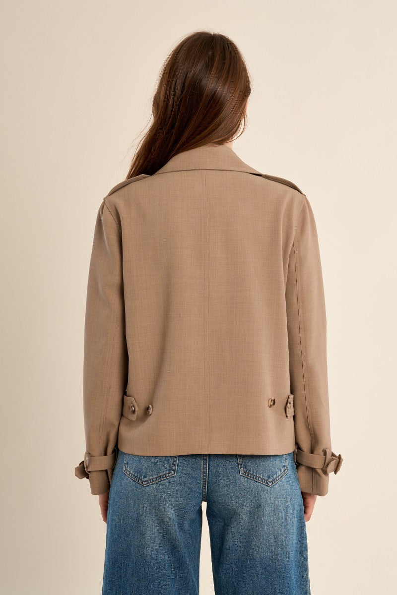 Short Trench Coat Jacket - Khaki