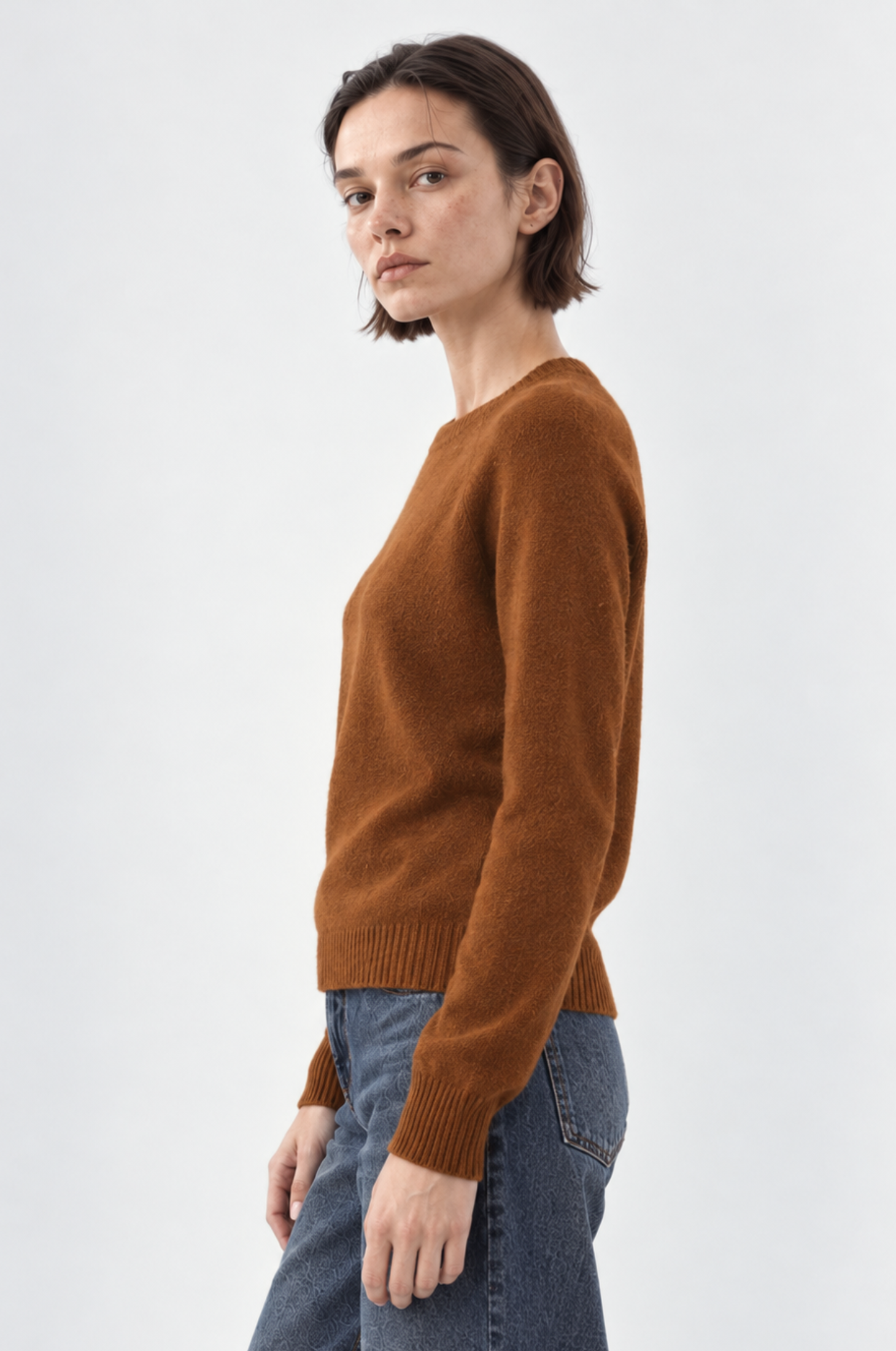 Cashmere 9gg Long Sleeve Shrunken Crew - Foxtail