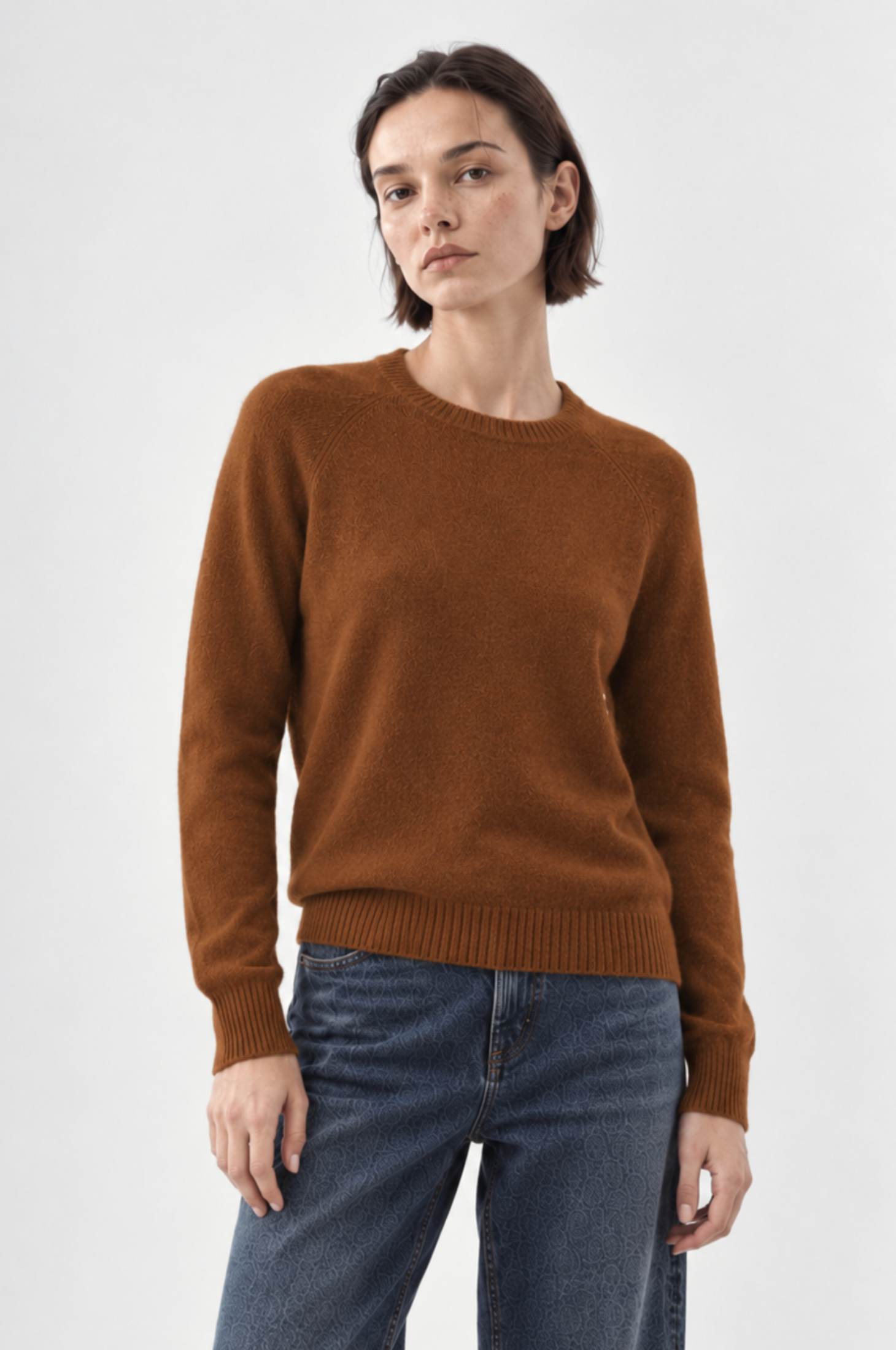 Cashmere 9gg Long Sleeve Shrunken Crew - Foxtail