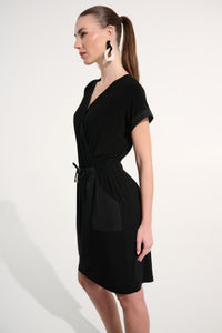Silky Knit Wrap Dress - Black