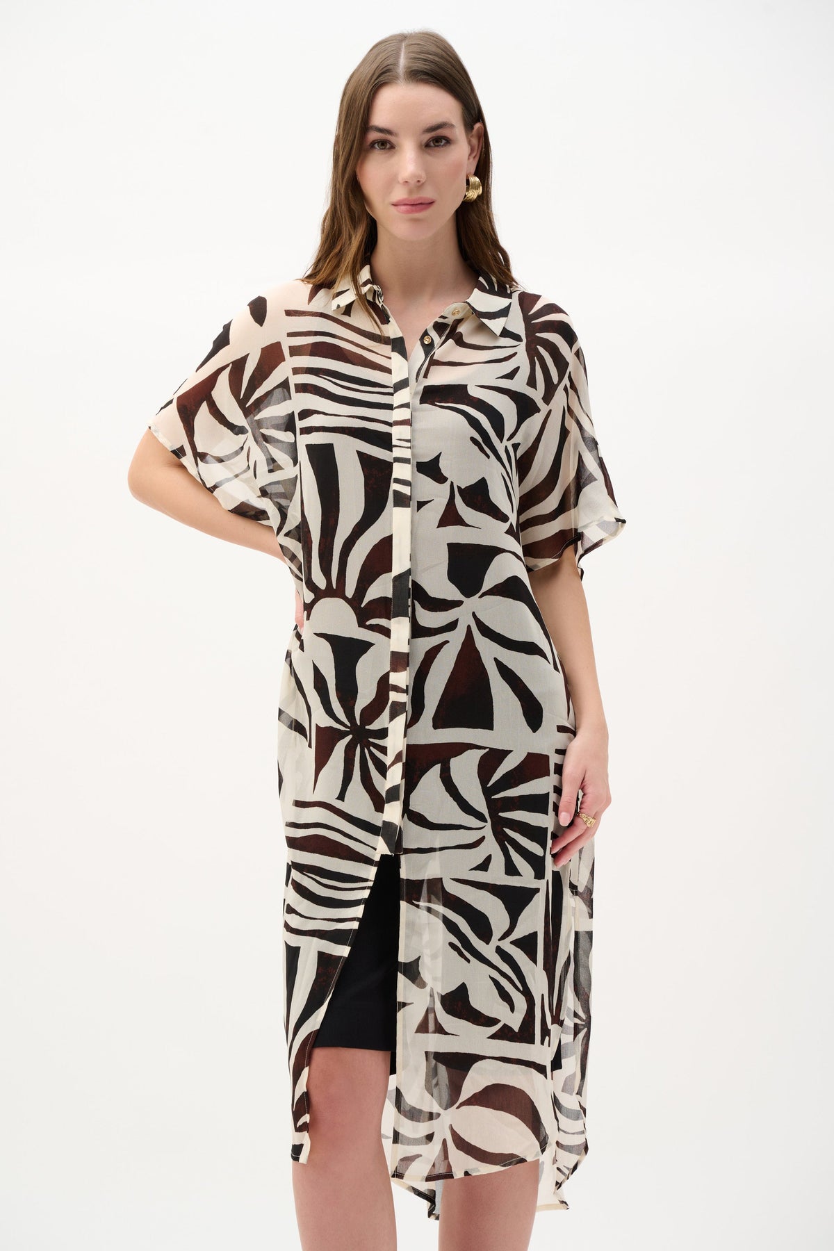 Chiffon Tropical Print Blouse - Beige/Multi