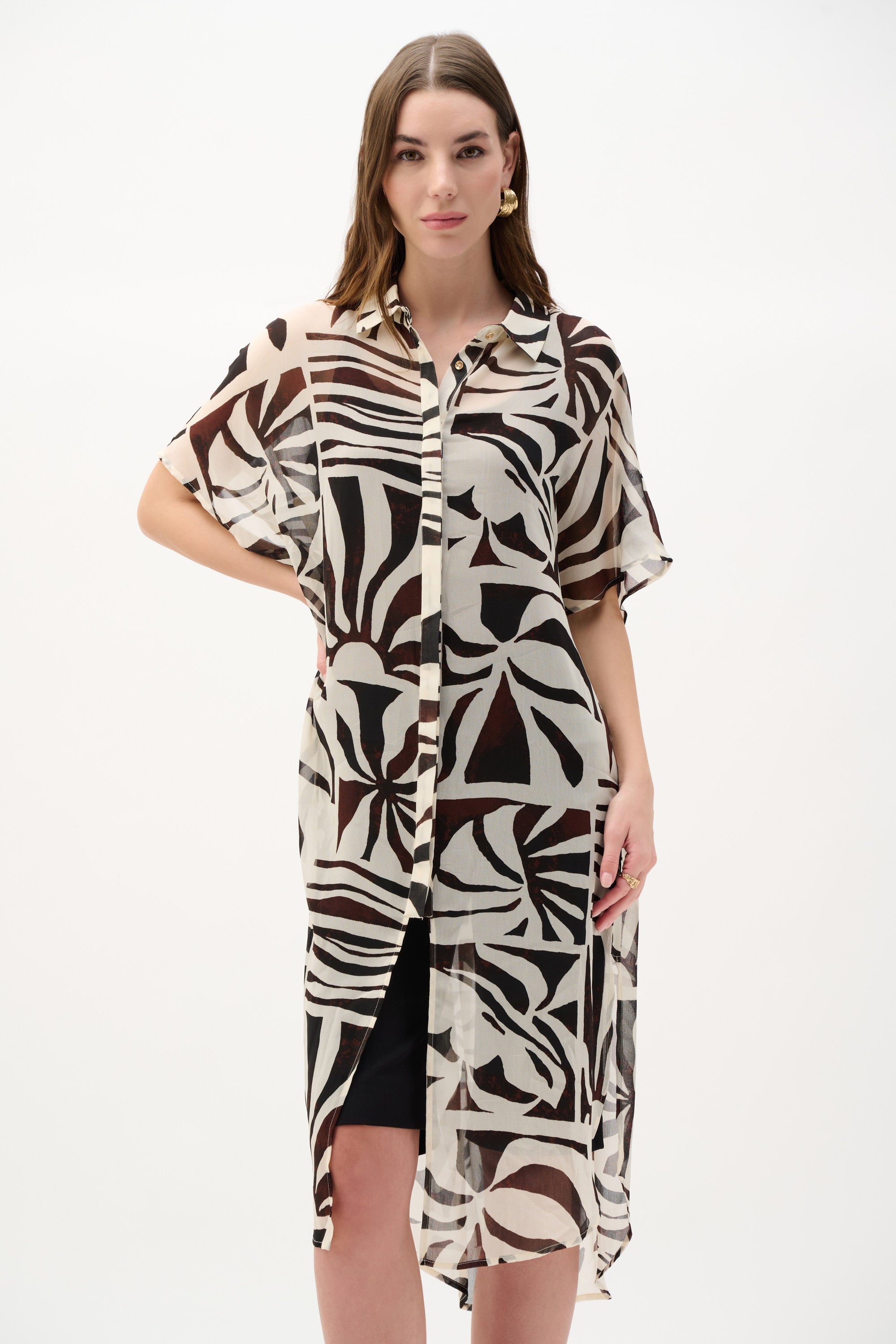 Chiffon Tropical Print Blouse - Beige/Multi