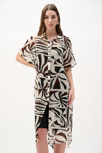 Chiffon Tropical Print Blouse - Beige/Multi