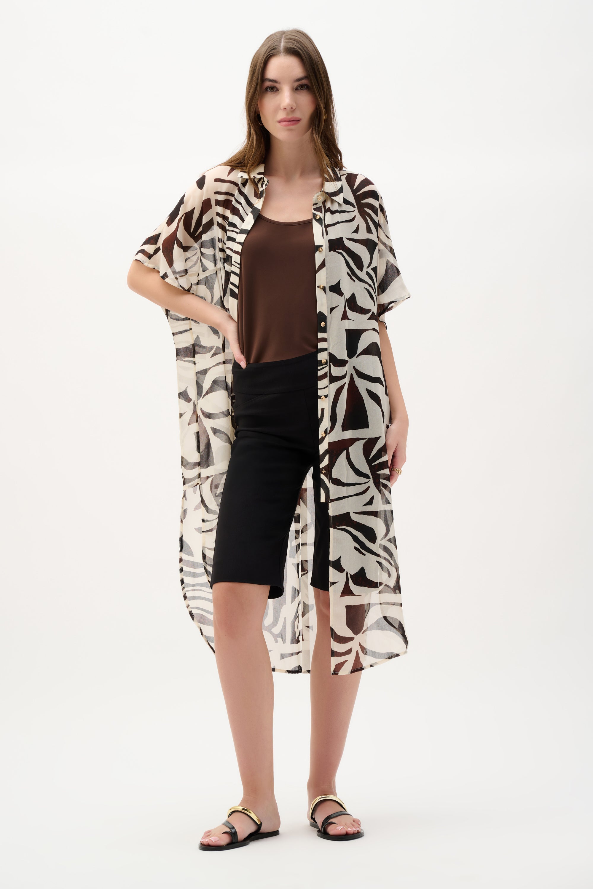Chiffon Tropical Print Blouse - Beige/Multi