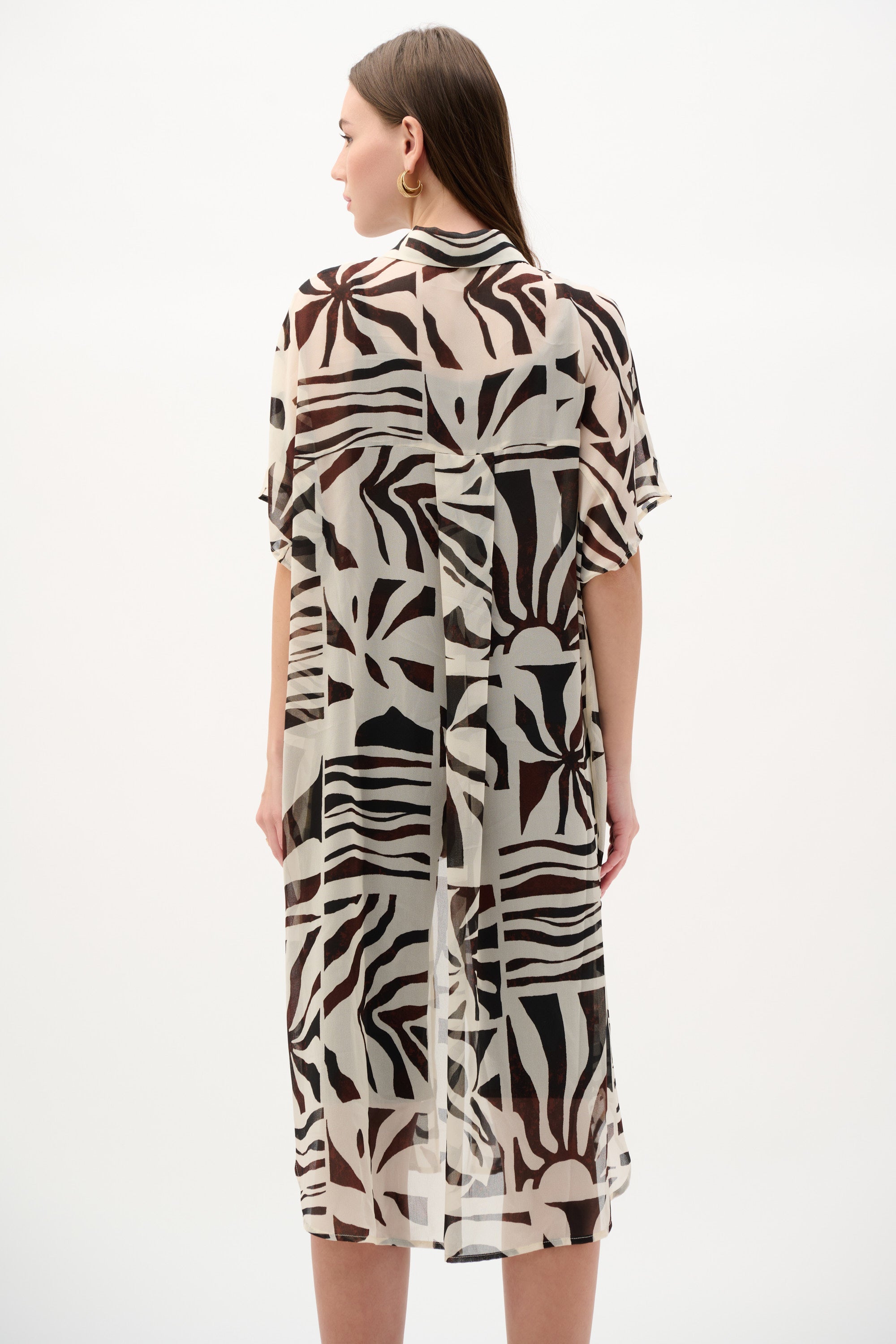 Chiffon Tropical Print Blouse - Beige/Multi