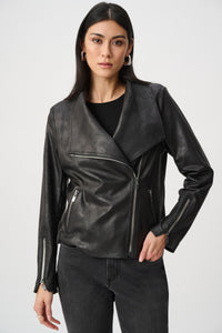Foiled Fitted Moto Jacket - Black