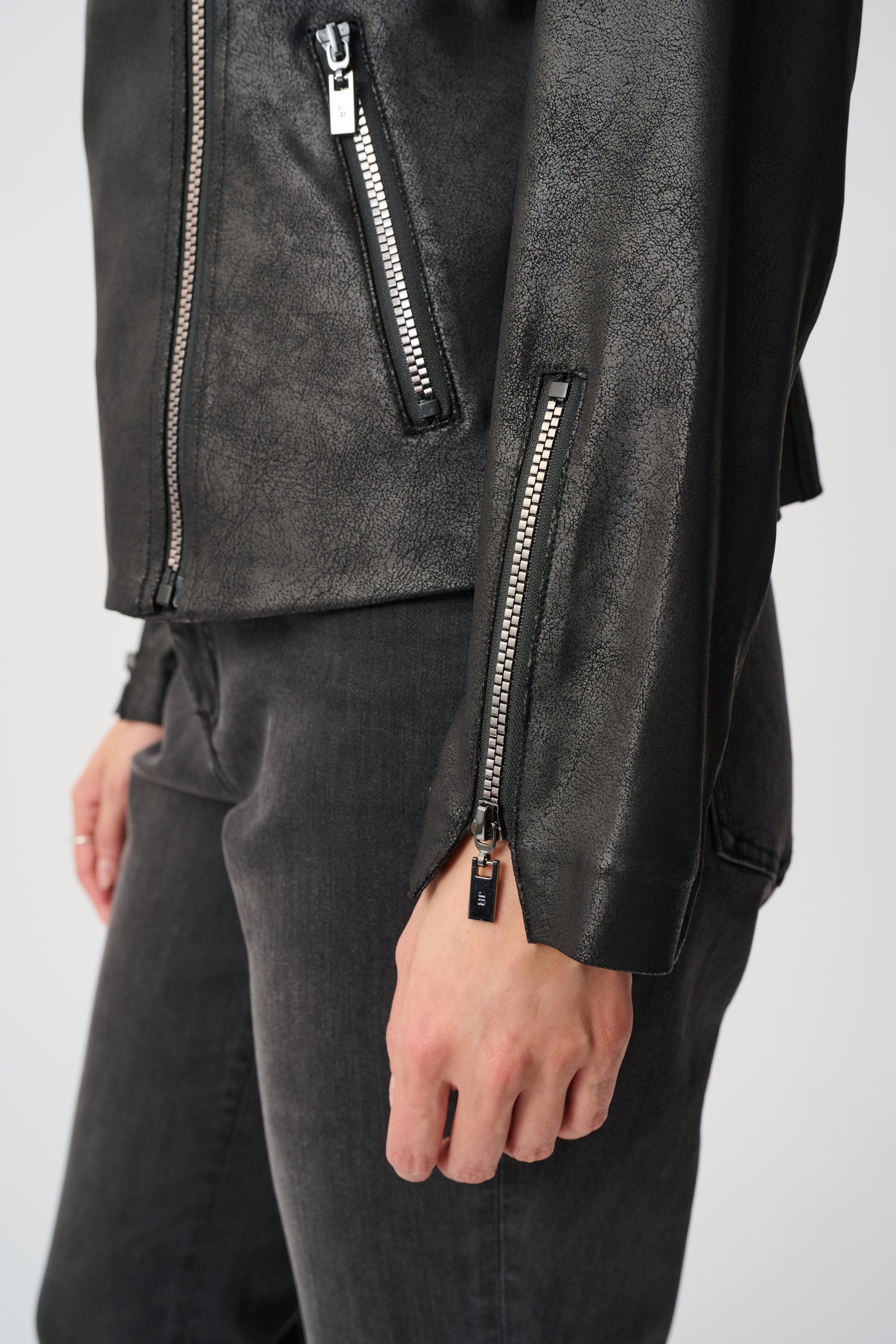 Foiled Fitted Moto Jacket - Black
