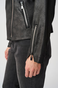 Foiled Fitted Moto Jacket - Black