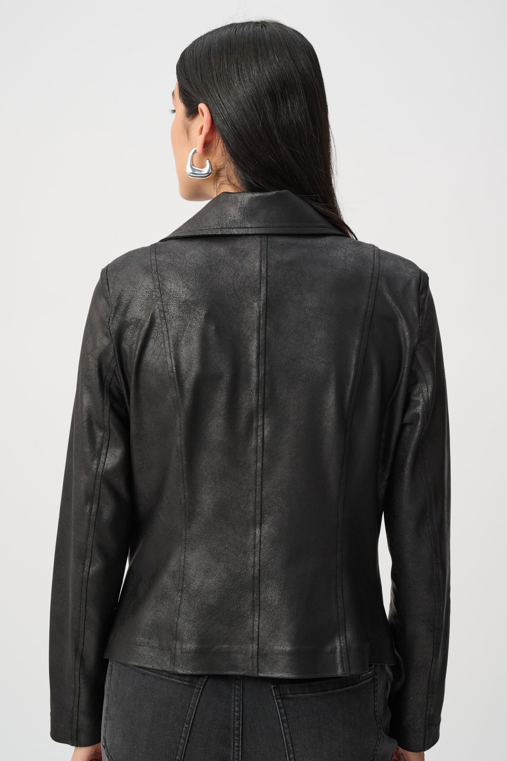 Foiled Fitted Moto Jacket - Black