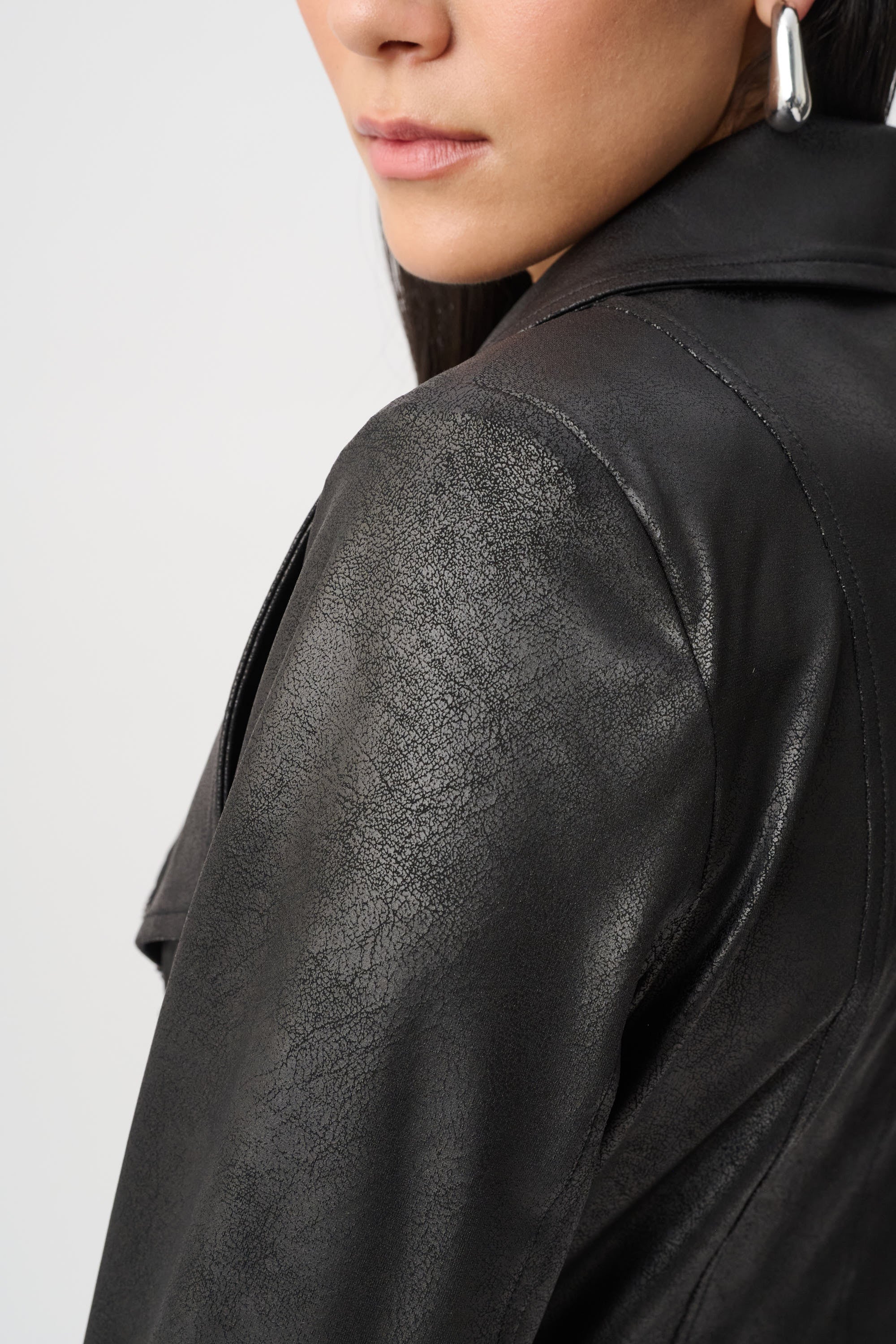 Foiled Fitted Moto Jacket - Black