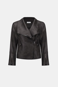 Foiled Fitted Moto Jacket - Black