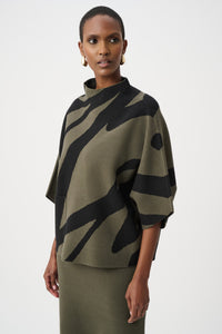 Abstract Funnel-Neck Sweater - Avocado/Black