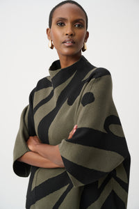 Abstract Funnel-Neck Sweater - Avocado/Black