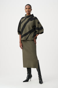 Abstract Funnel-Neck Sweater - Avocado/Black