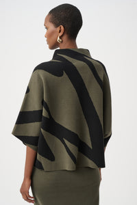 Abstract Funnel-Neck Sweater - Avocado/Black