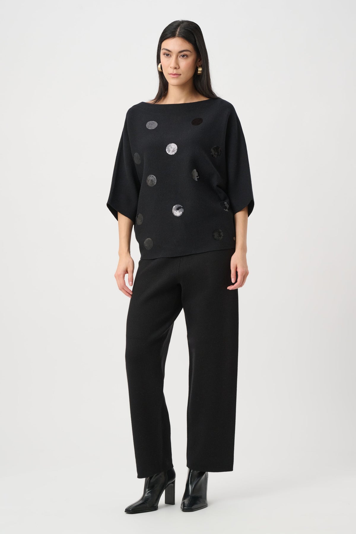 Brushed Dot Embroidered Sweater - Black