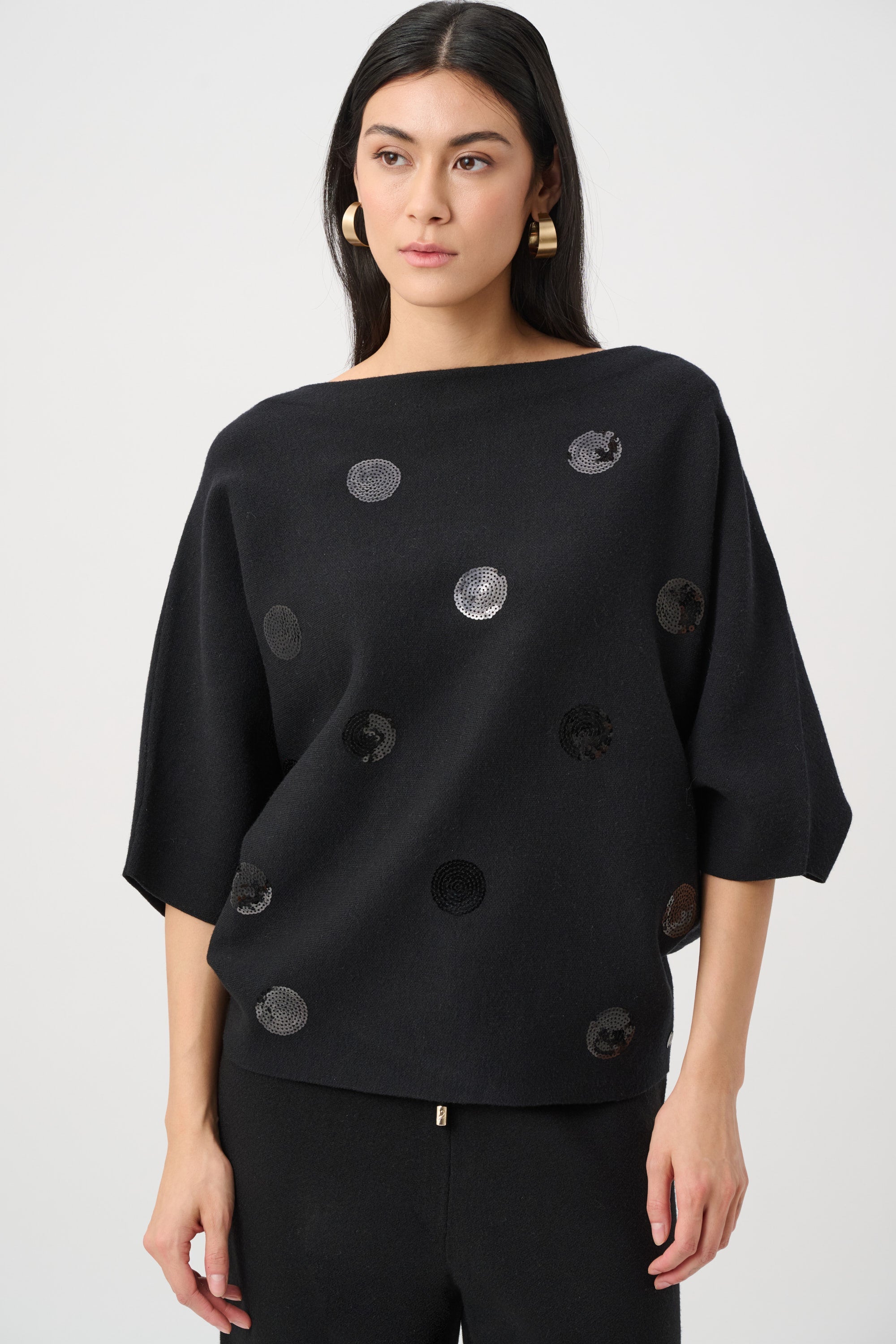 Brushed Dot Embroidered Sweater - Black
