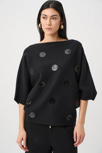 Brushed Dot Embroidered Sweater - Black