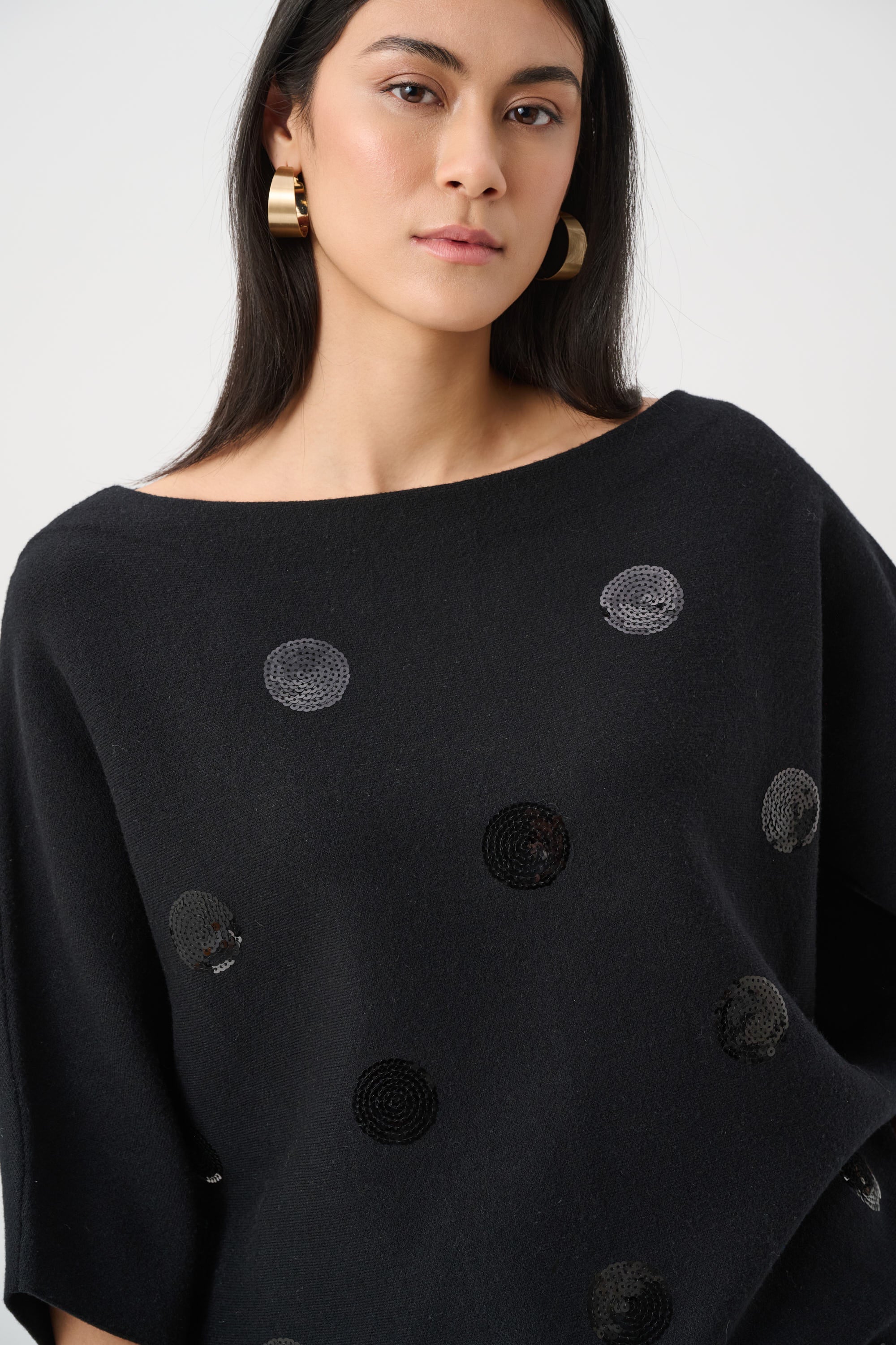 Brushed Dot Embroidered Sweater - Black