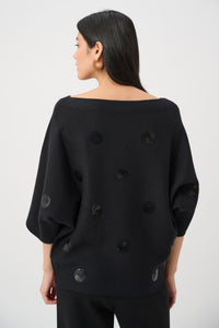Brushed Dot Embroidered Sweater - Black