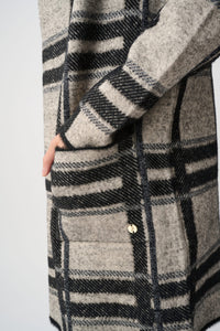 Jacquard Plaid Hooded Jacket - Champagne/Black
