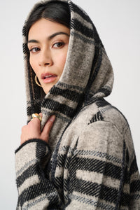 Jacquard Plaid Hooded Jacket - Champagne/Black