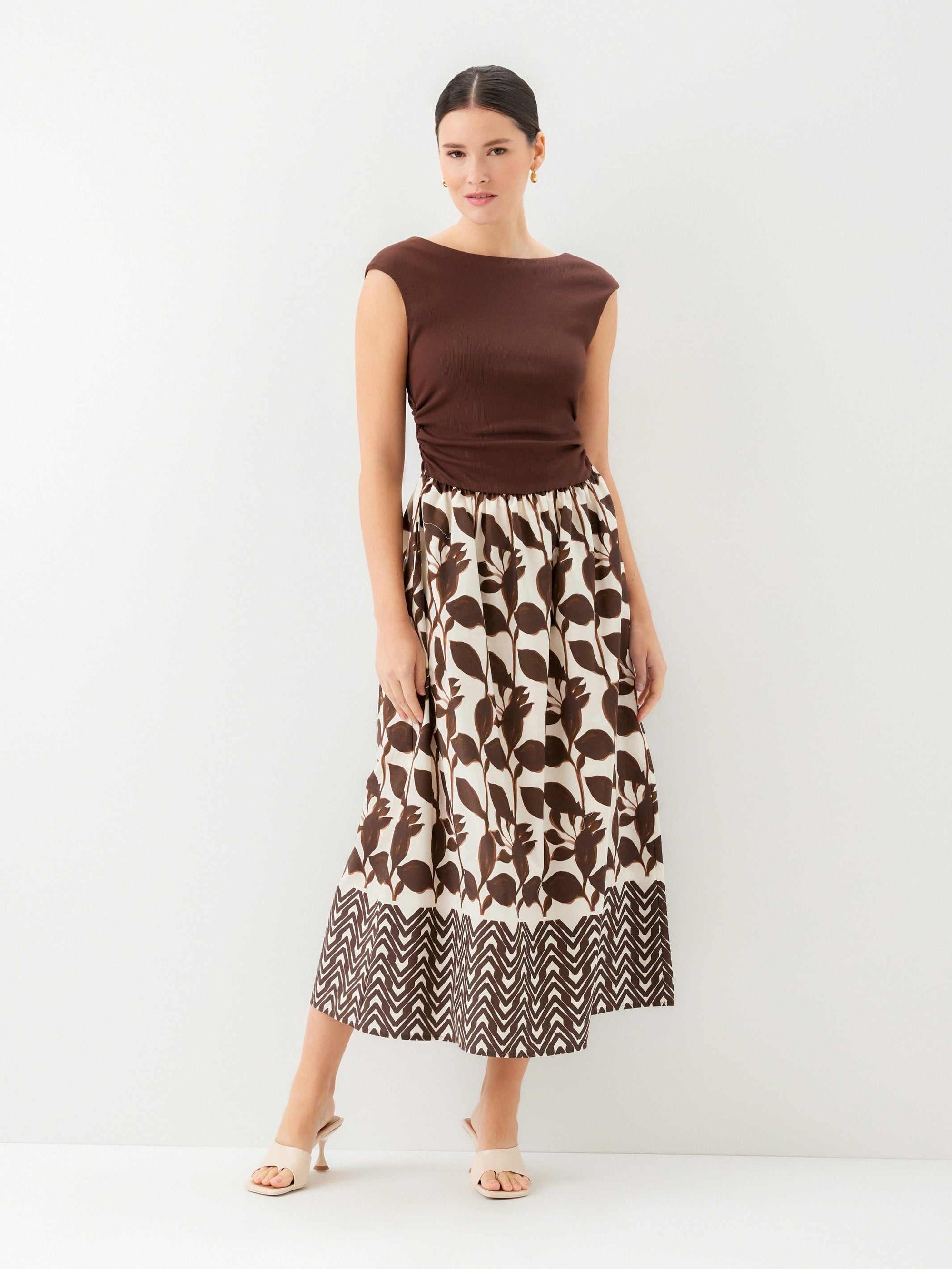 Carina Long Contrast Dress - Brown/Cream